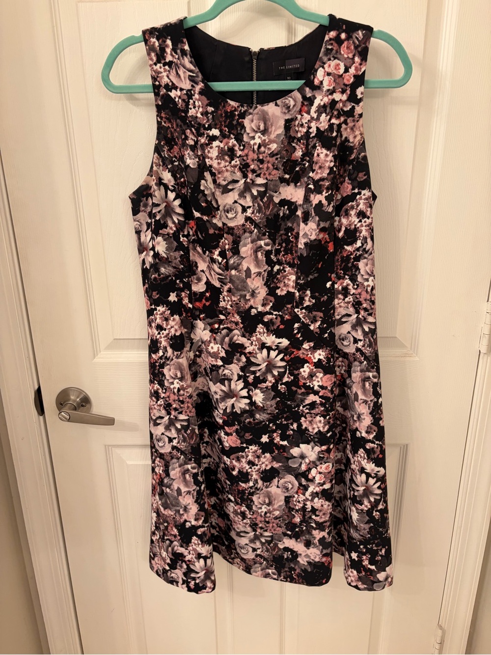 The Limited Black Floral Midi Dress with Pink and Gray Blooms